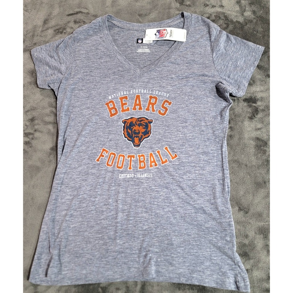 Chicago Bears Shirt Women XL Heather Blue V Neck Team Apparel Lightweight NWT